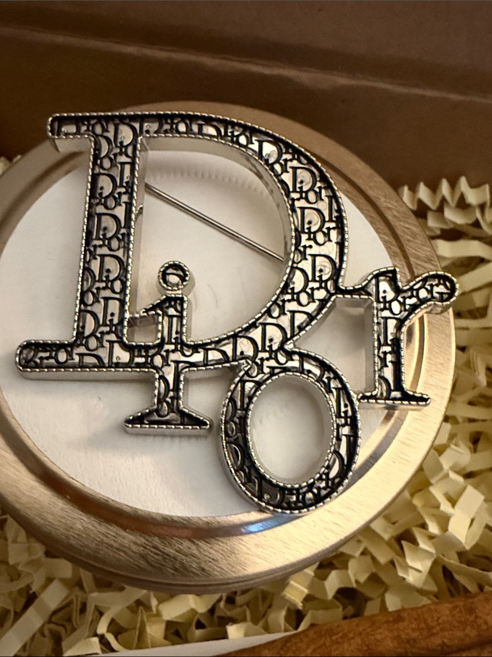 Silver-Tone Logo Monogram Brooch